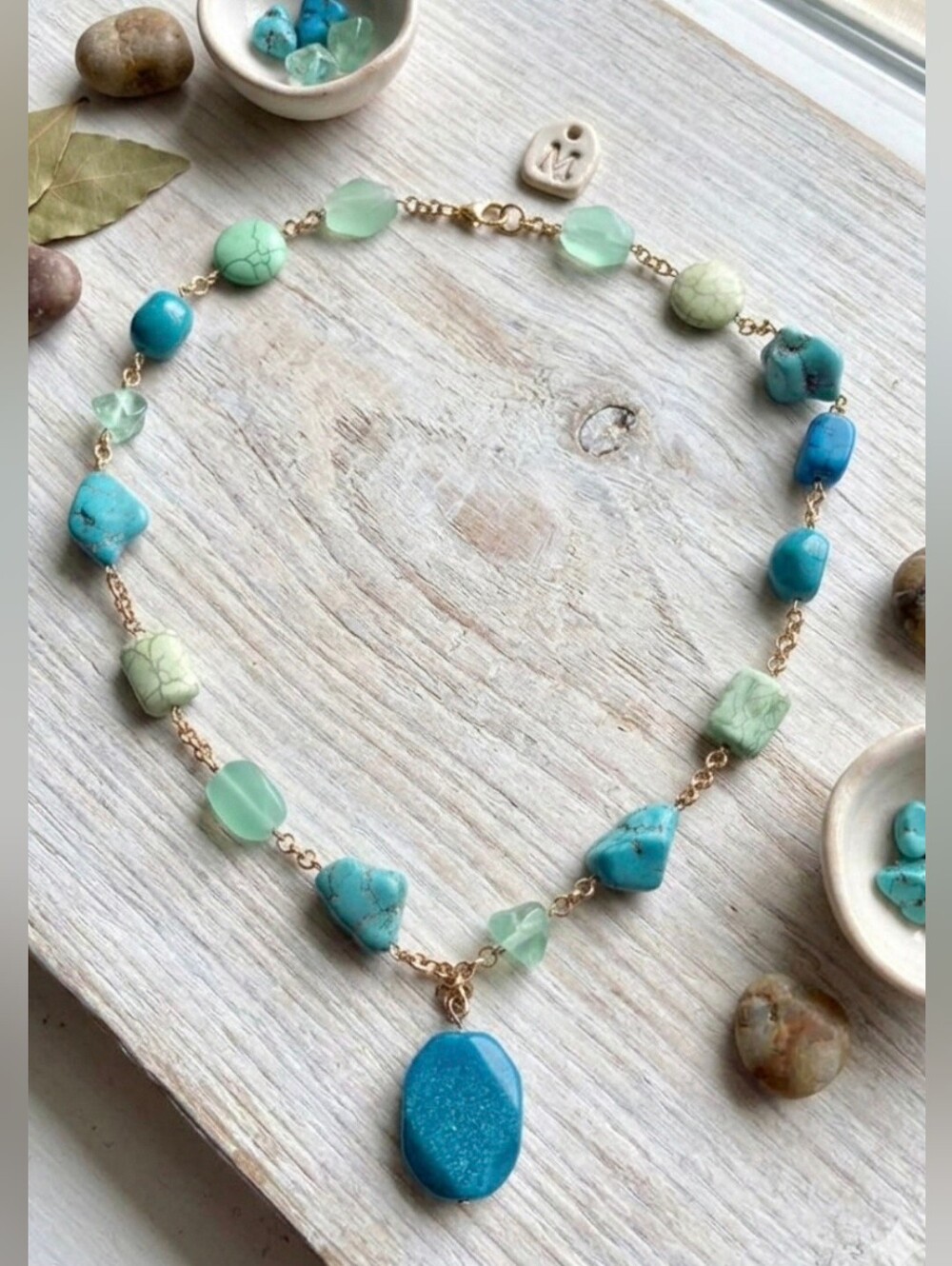 Blue & Green Stone Pendant Necklace - Women Jewelry